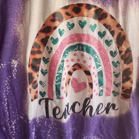 Teacher T Shirt Bleached Design Rainbow 3x XXXL Purple - Picture 3 of 5